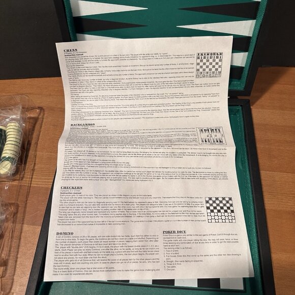 Vtg Multi Game Set Backgammon Chess Checkers Dominoes Poker Dice Cards Complete - Picture 4 of 13